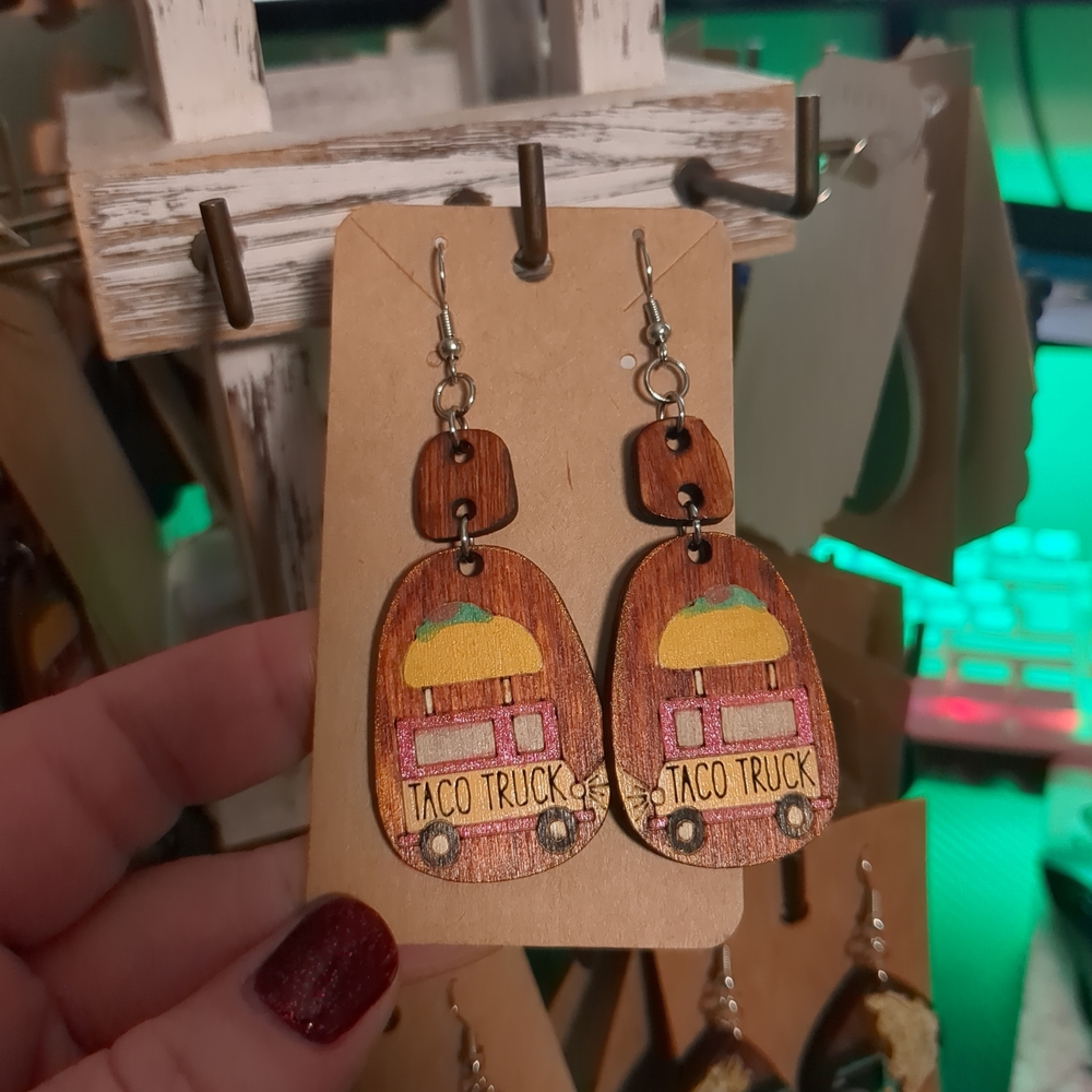 Hand-Painted Wooden Taco Truck Earrings